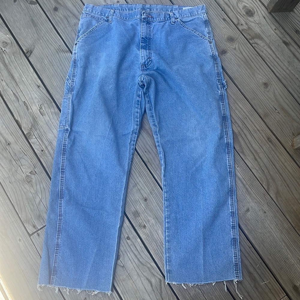 Wrangler jeans carpenter 36”x34” current inseam from inside leg is 27”